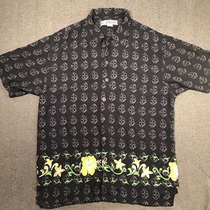 Utility Men's Geometric Print Short Sleeve 100% Rayon Black Shirt Size L